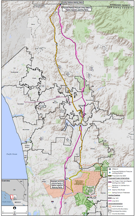 San Diego Natural Gas Pipeline Project Photo - Scoping Alternatives Map (click to view larger)